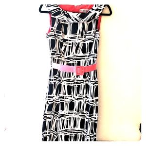 Madison Leigh black and white dress w/ coral belt